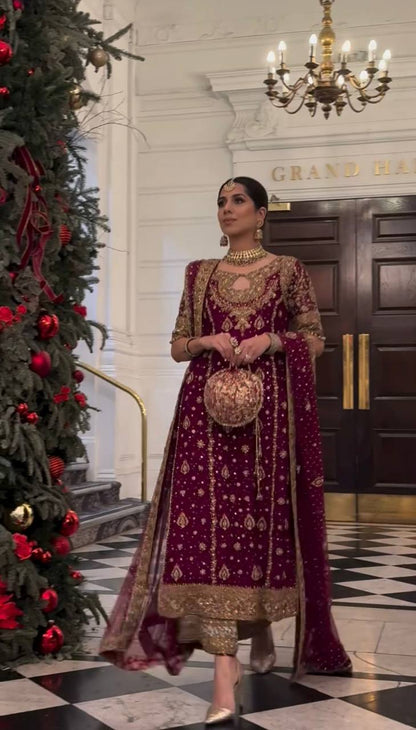 “Elegant Heavy Faux Georgette Embroidered 3-Piece Set with Full Sleeves & Sequence Work”