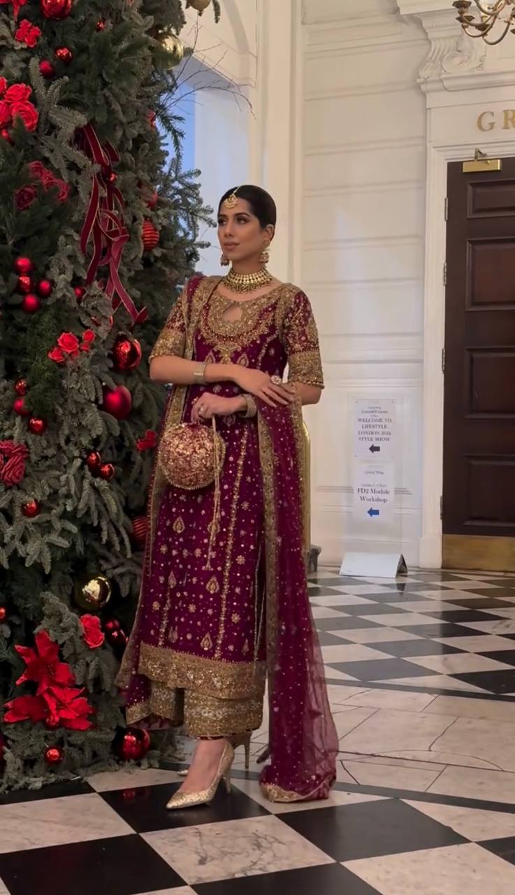 “Elegant Heavy Faux Georgette Embroidered 3-Piece Set with Full Sleeves & Sequence Work”