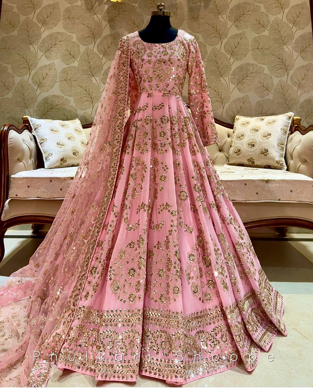 "Elegant Gwon Set: Pure Chinnon Silk with Embroidery & Sequence Work"