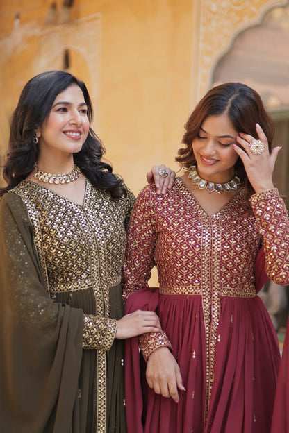 "Elegant Faux Georgette Embroidered 3-Piece Set with Sequins Work"