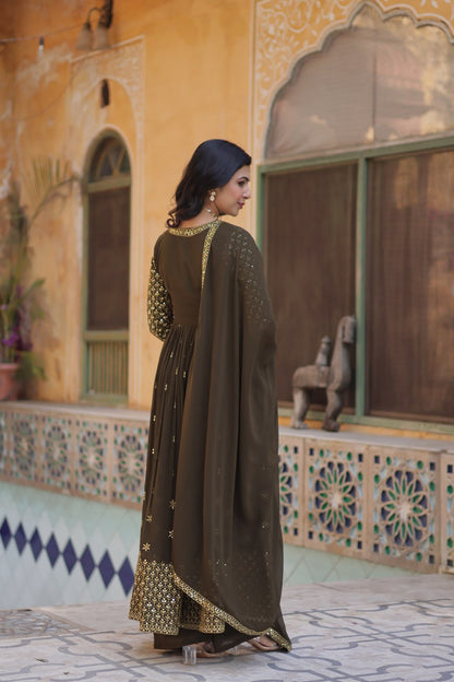 "Elegant Faux Georgette Embroidered 3-Piece Set with Sequins Work"