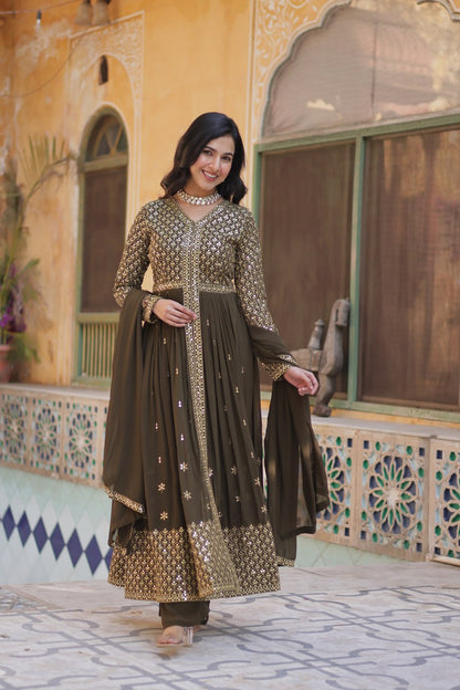 "Elegant Faux Georgette Embroidered 3-Piece Set with Sequins Work"