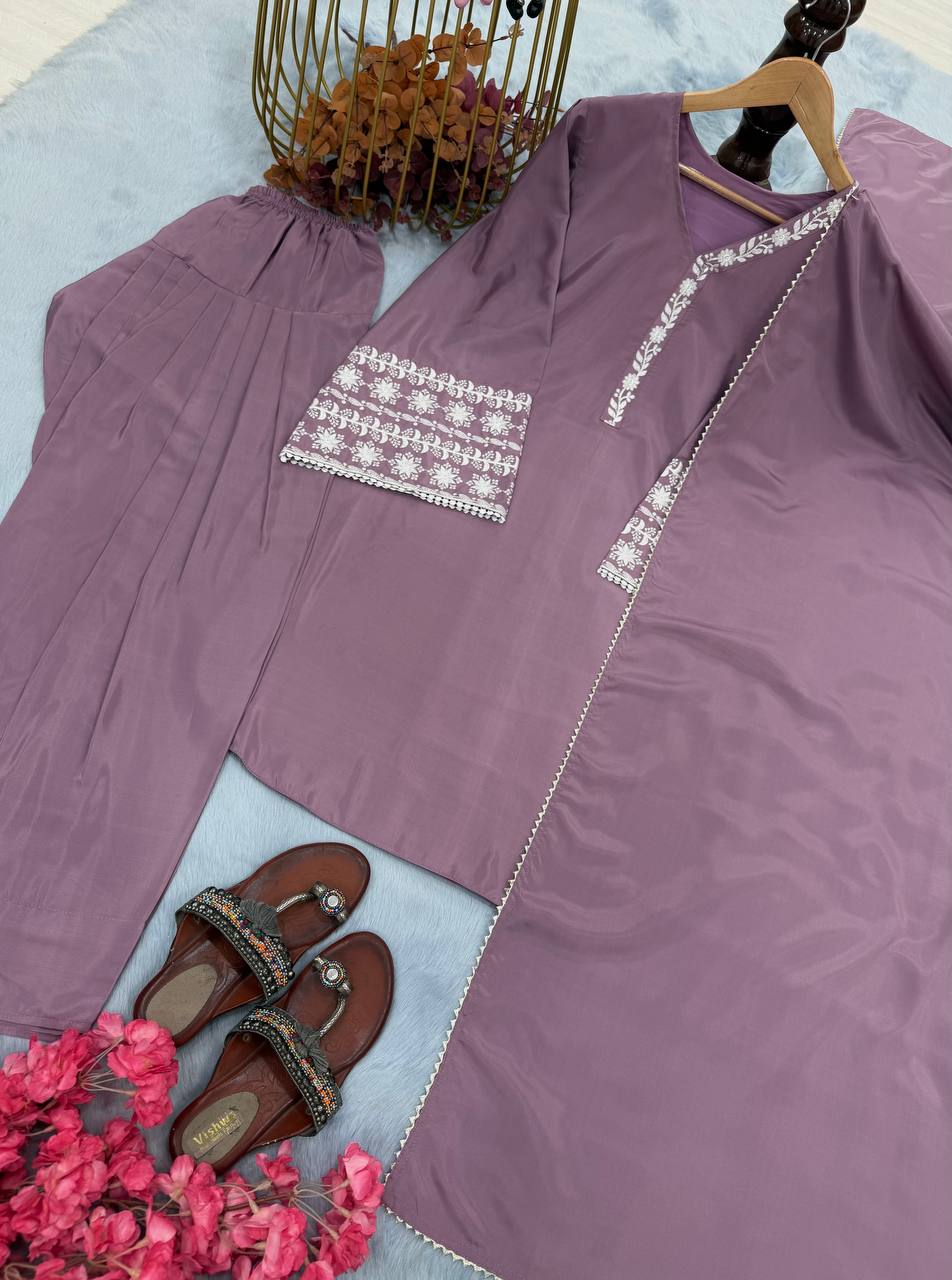 Natural Satin with Elastic Waist Kurta Palazzo set