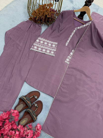 Natural Satin with Elastic Waist Kurta Palazzo set