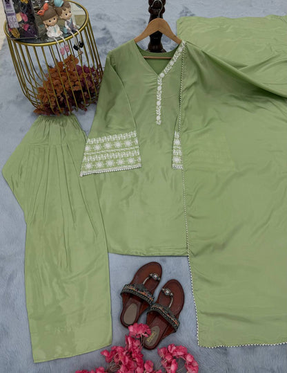 Natural Satin with Elastic Waist Kurta Palazzo set