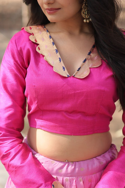 Pure Dyable Viscose Jacquard with Kalamkari Lehenga with Blouse