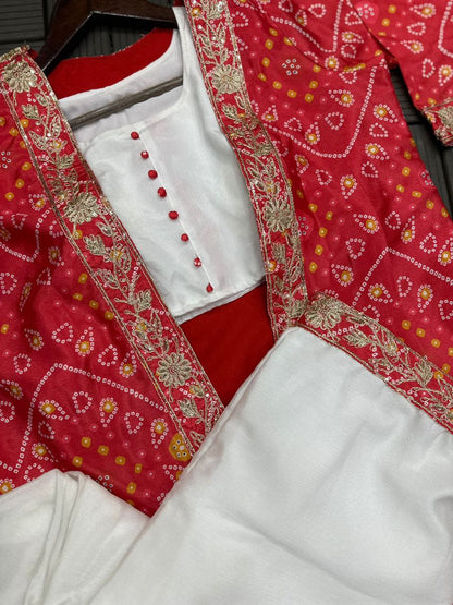 "Elegant Chinon Plazzo Set with Embroidered Koti & Silk Inner"