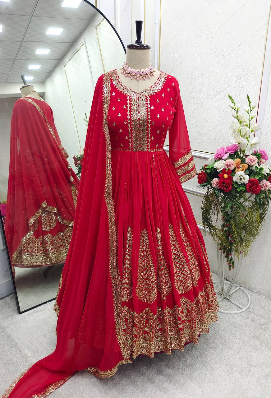 "Elegant Gwon Set: Pure Fox Georgette with Heavy Embroidery & Micro Cotton Inner"
