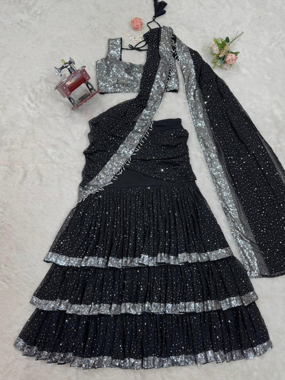 Elegant Foux Gorgette Lehenga Saree & Blouse Set