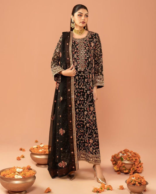"Luxury Foux Gorgette Set with Real Diamond Detailing"