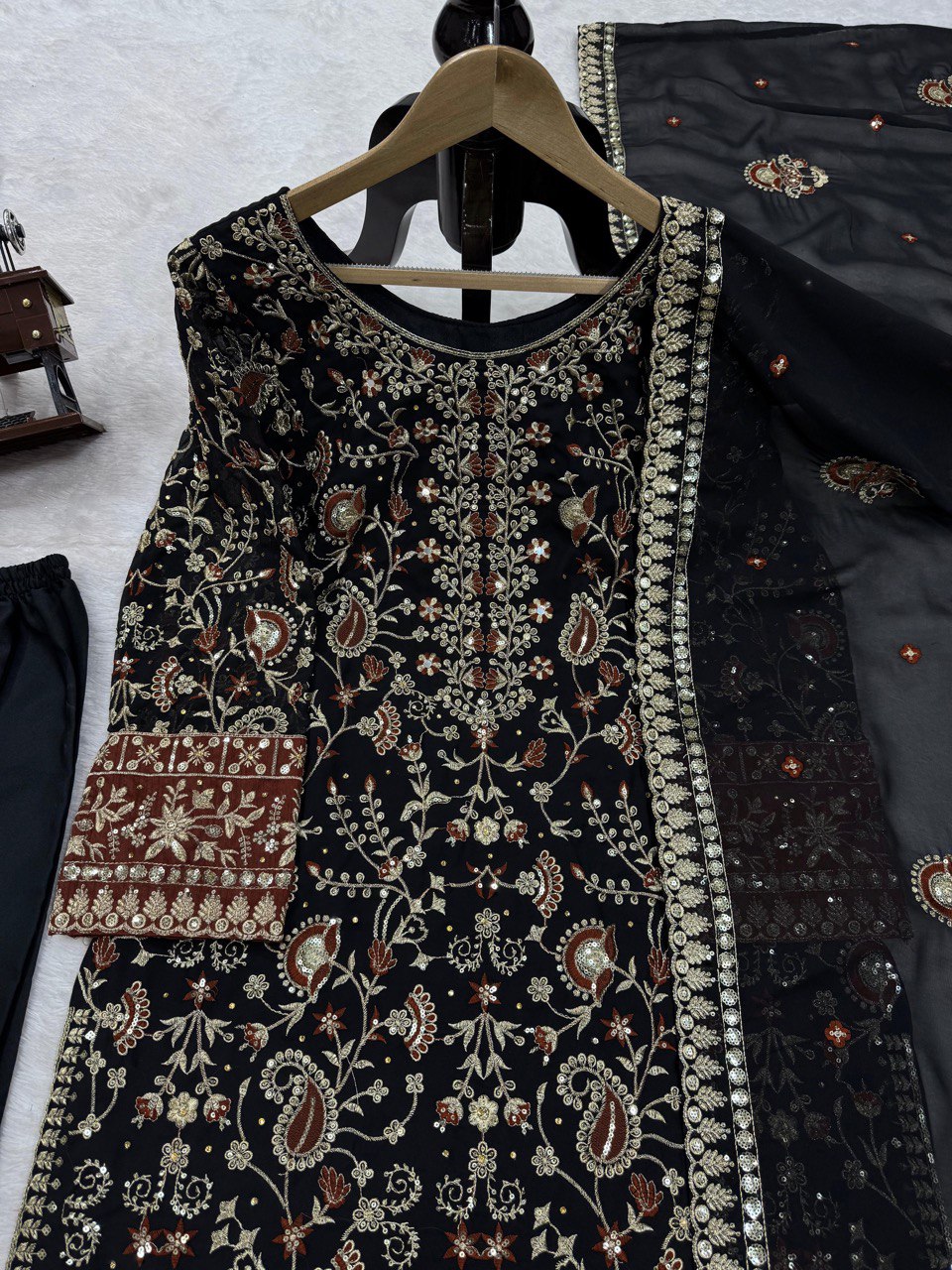 "Luxury Foux Gorgette Set with Real Diamond Detailing"