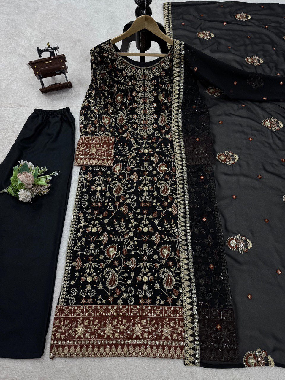 "Luxury Foux Gorgette Set with Real Diamond Detailing"