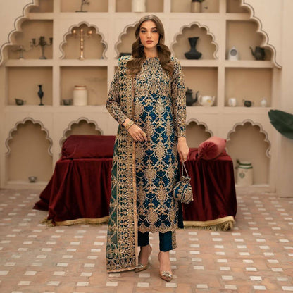 "Elegant Heavy Faux Georgette Embroidered Set with Beads & Sequence Work"
