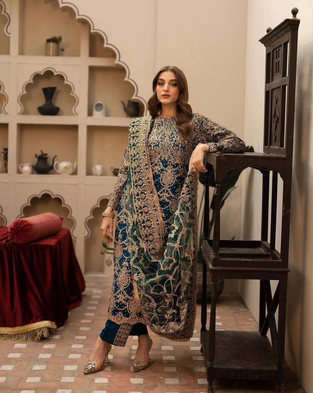 "Elegant Heavy Faux Georgette Embroidered Set with Beads & Sequence Work"