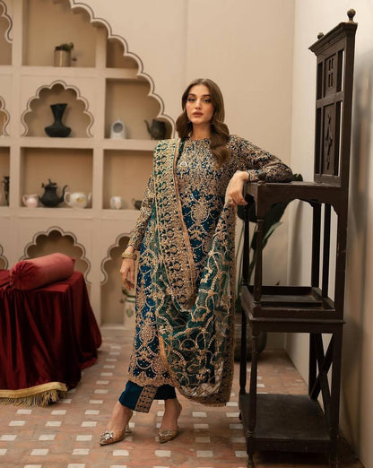 "Elegant Heavy Faux Georgette Embroidered Set with Beads & Sequence Work"
