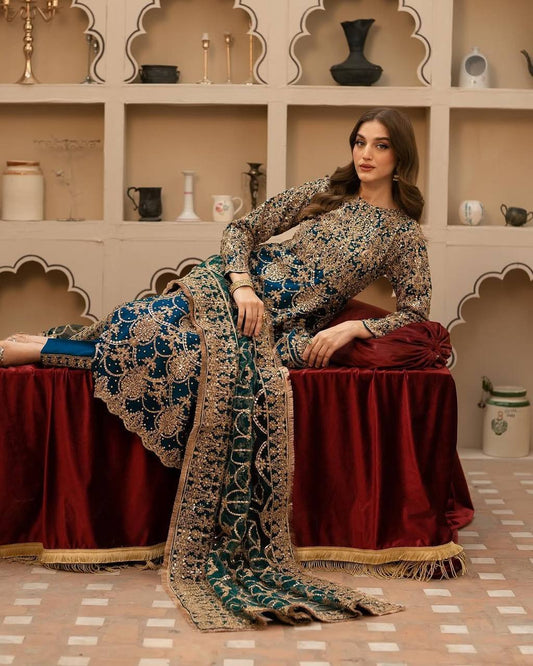"Elegant Heavy Faux Georgette Embroidered Set with Beads & Sequence Work"
