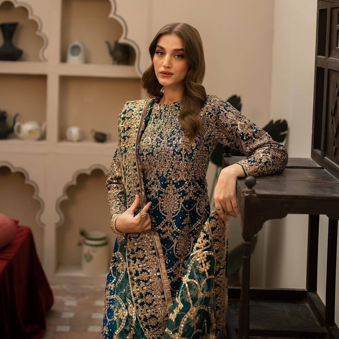 "Elegant Heavy Faux Georgette Embroidered Set with Beads & Sequence Work"