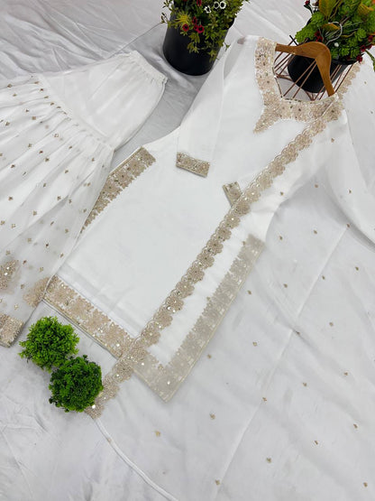 "Luxurious Heavy Crunchy Silk Ensemble with Intricate Embroidery & Sequence Work"