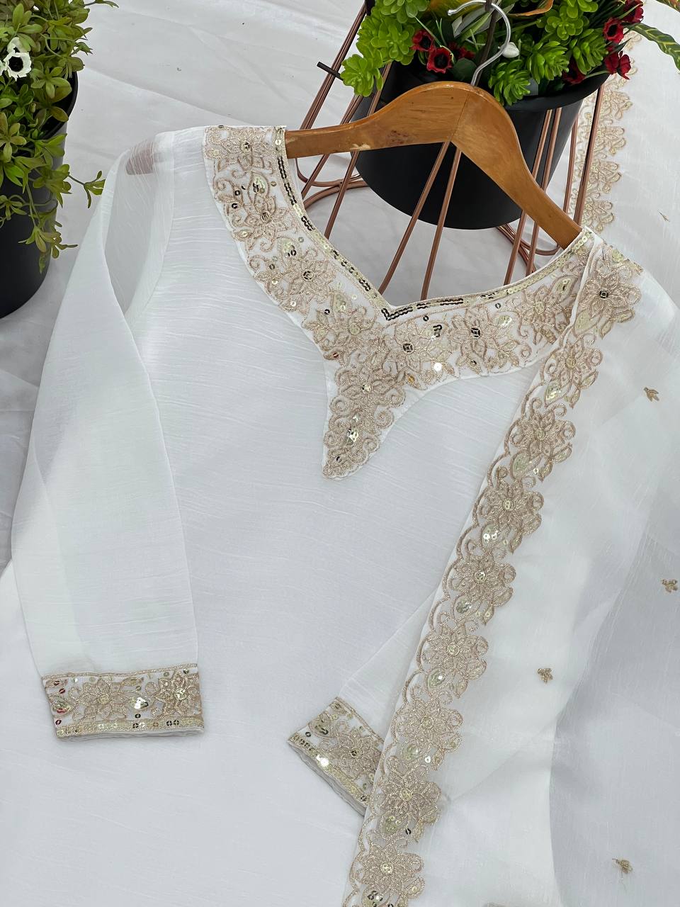 "Luxurious Heavy Crunchy Silk Ensemble with Intricate Embroidery & Sequence Work"