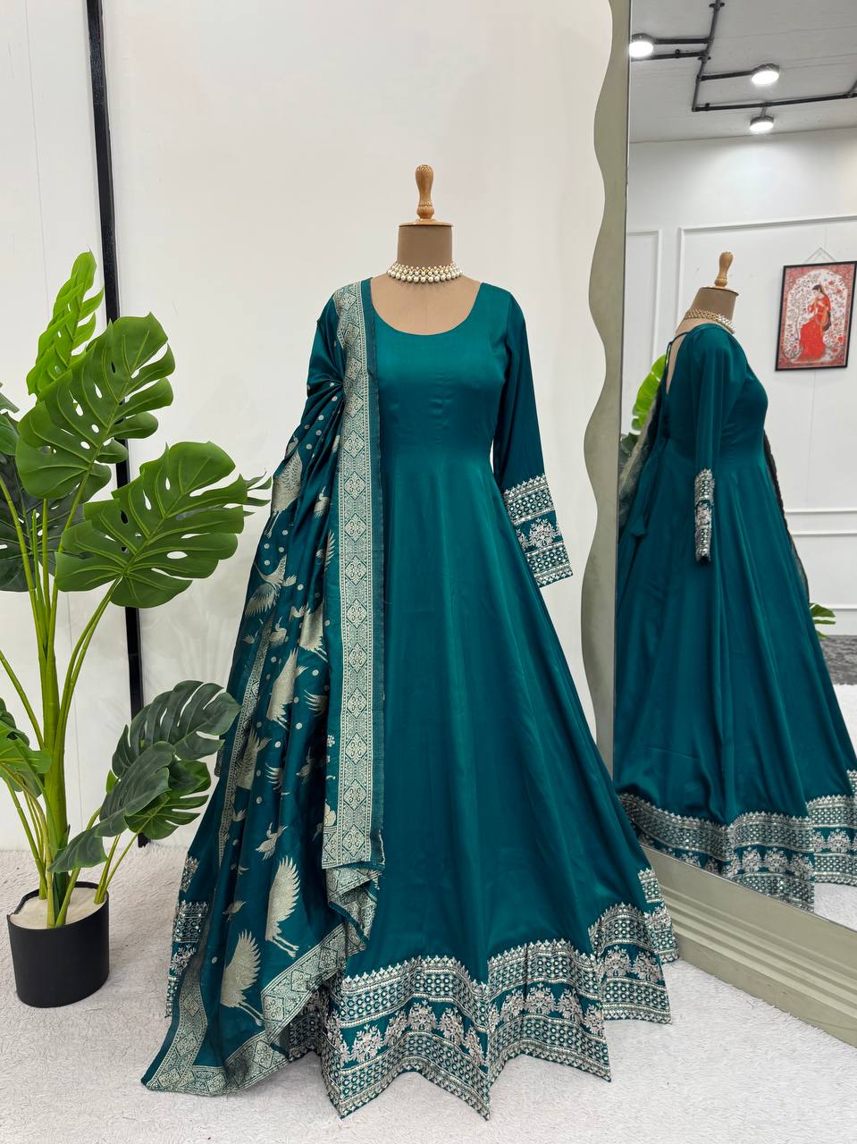 "Luxurious Satin Silk Set with Jaquard Dupatta"
