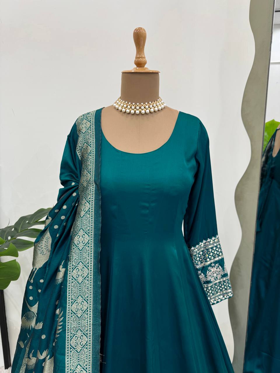 "Luxurious Satin Silk Set with Jaquard Dupatta"