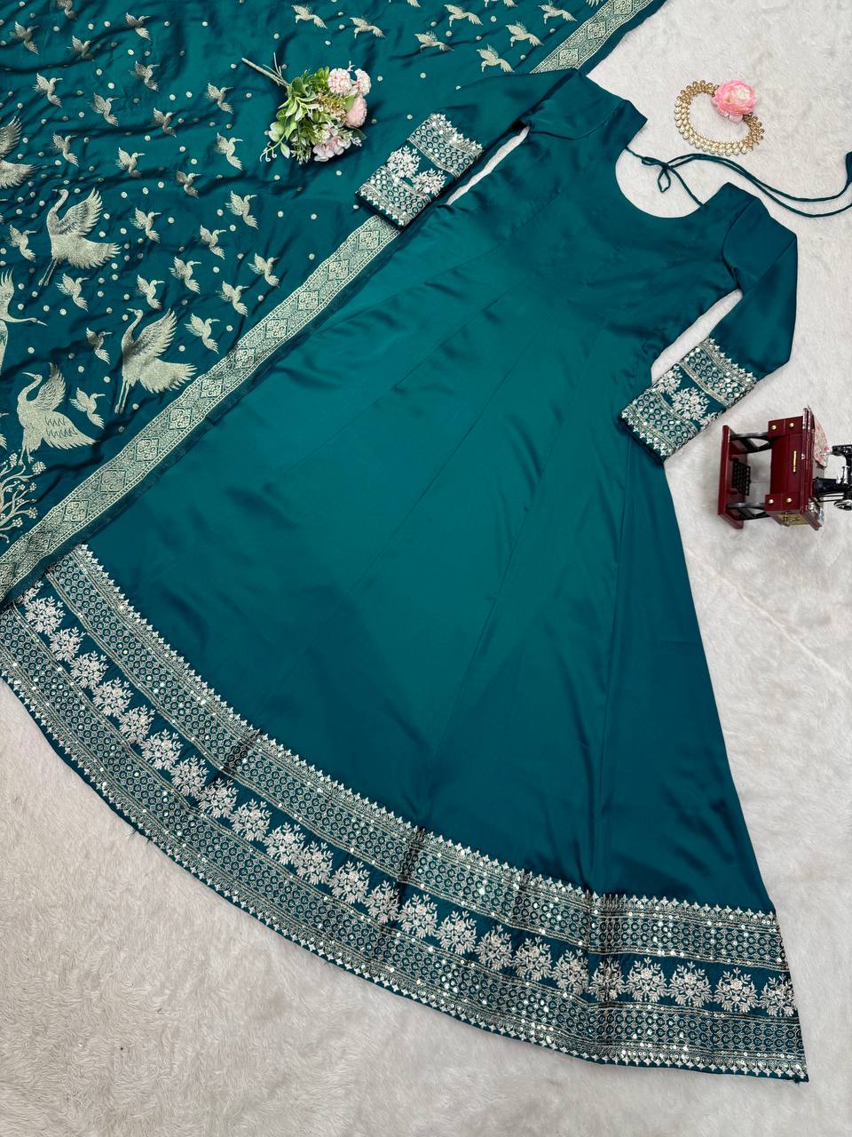 "Luxurious Satin Silk Set with Jaquard Dupatta"