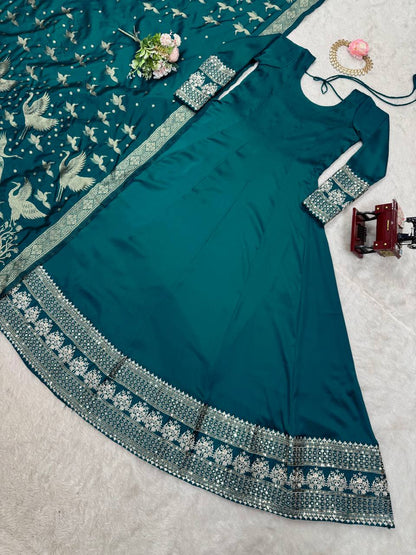 "Luxurious Satin Silk Set with Jaquard Dupatta"
