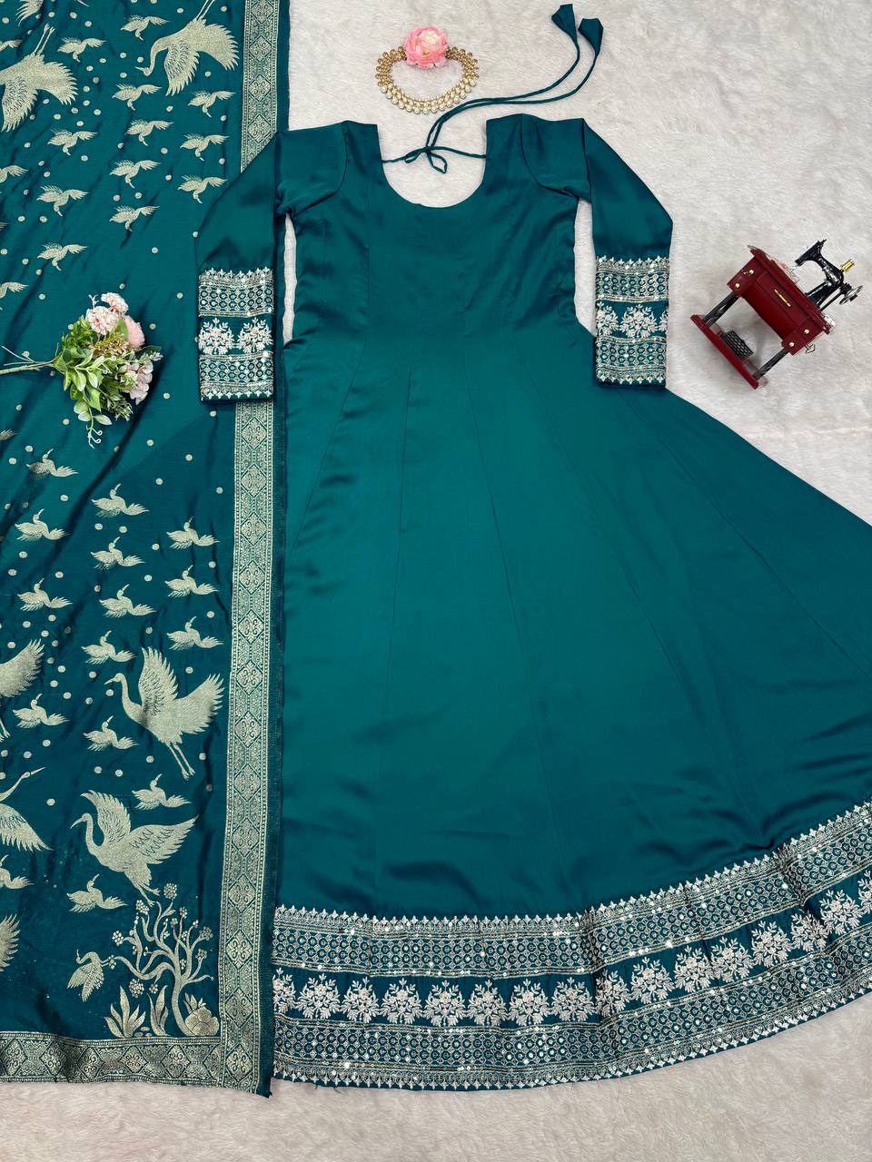 "Luxurious Satin Silk Set with Jaquard Dupatta"