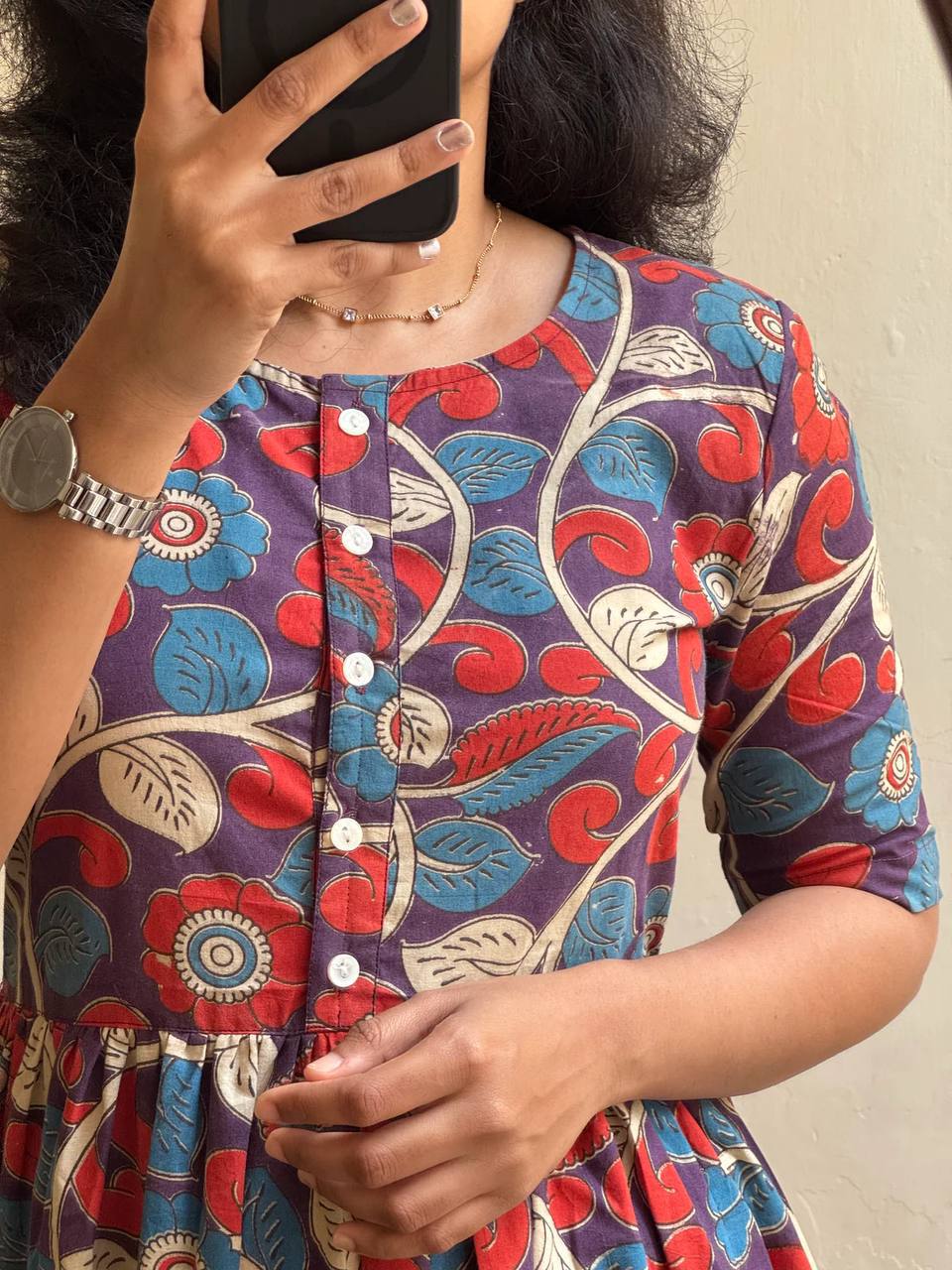 "Elegant Kalamkari Cotton Maternity Dress – Soft, Flowy, and Comfortable!"