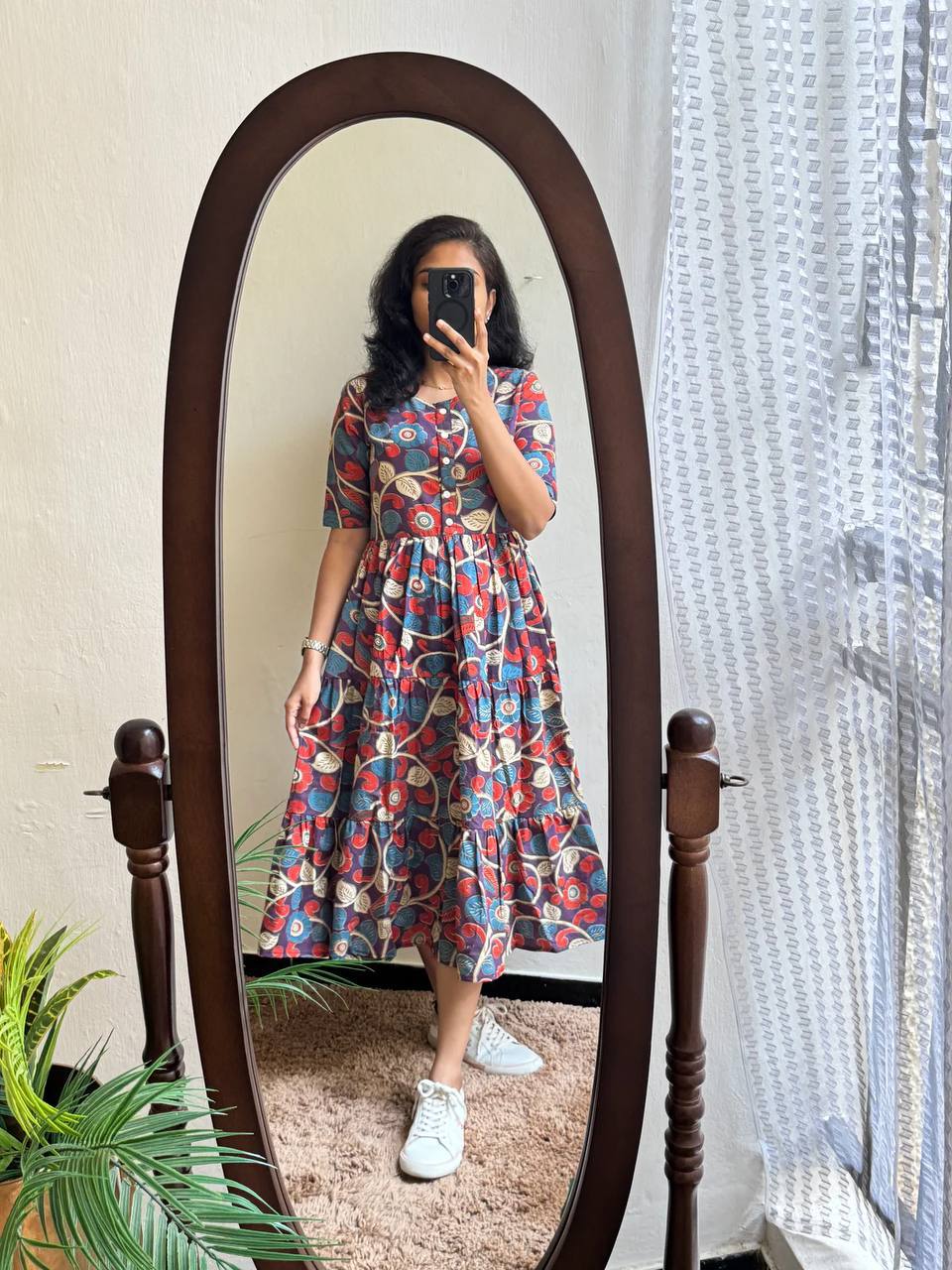 "Elegant Kalamkari Cotton Maternity Dress – Soft, Flowy, and Comfortable!"