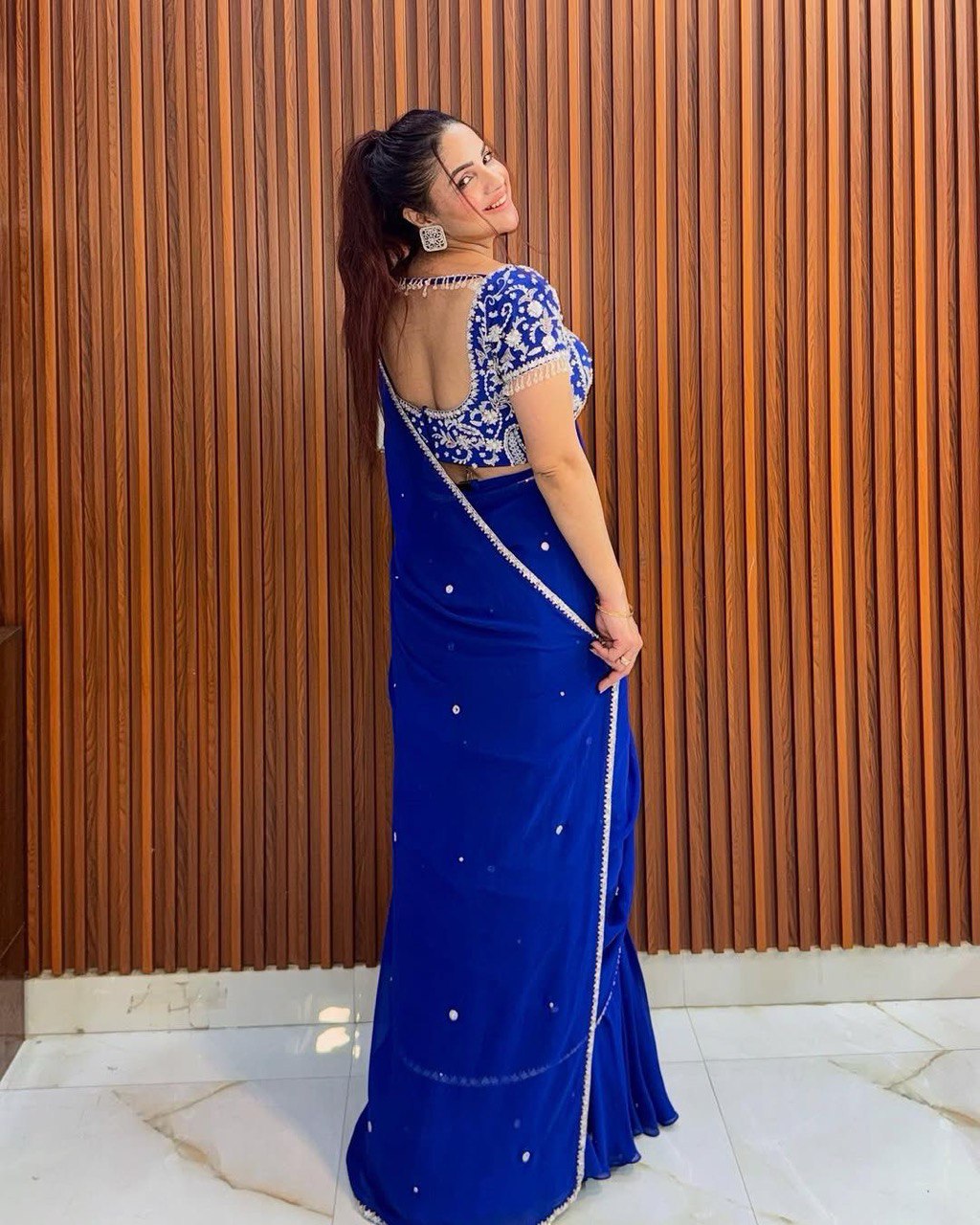 "Elegant Faux Georgette Lehenga Saree & Choli Set with Sequins & Ruffle Style"