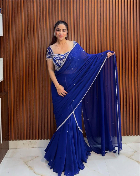 "Elegant Faux Georgette Lehenga Saree & Choli Set with Sequins & Ruffle Style"