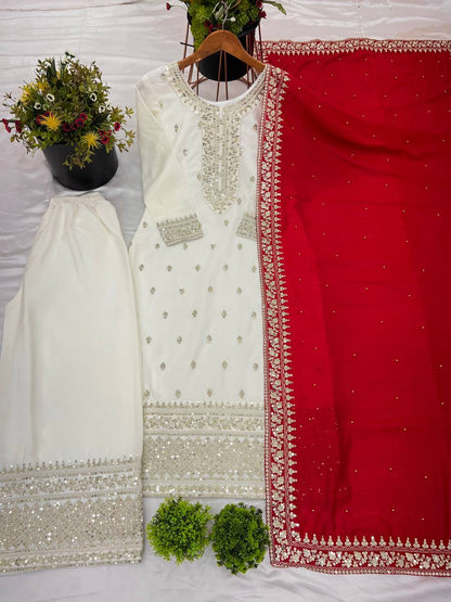 "Elegant Chinnon Silk Ensemble with Heavy Embroidery & Sequence Work"