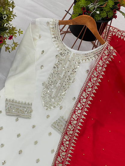 "Elegant Chinnon Silk Ensemble with Heavy Embroidery & Sequence Work"