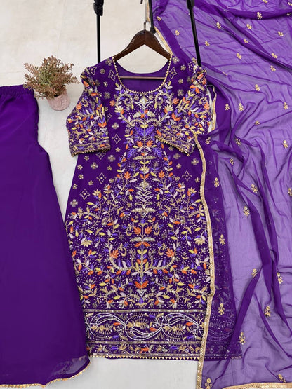 Elegant Faux Georgette Embroidered Suit Set with Samosa Lace Work
