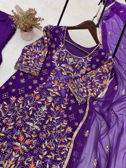 Elegant Faux Georgette Embroidered Suit Set with Samosa Lace Work