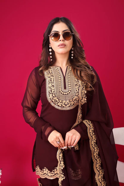 "Elegant Blooming Faux Georgette Set with Heavy Embroidery & Sequence Work"