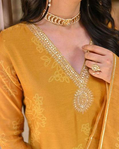 "Elegant Pure Rayon Embroidered Kurti Set with Taby Silk Dupatta – Orange & Blue"