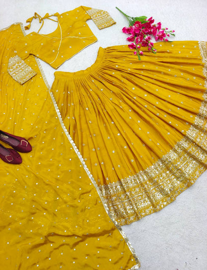 "Elegant Heavy Slub-Satin Silk Lehenga Set with Siqwan Embroidery & Fancy Latkan Dori"