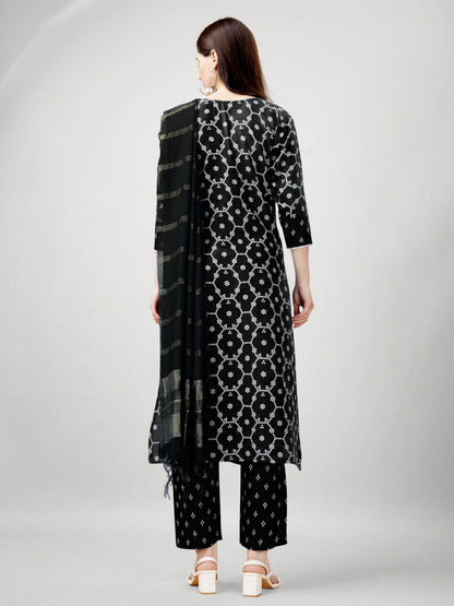 "Elegant Rayon Print Kurti with Embroidery, Fancy Lace Work & Silk Blend Dupatta"