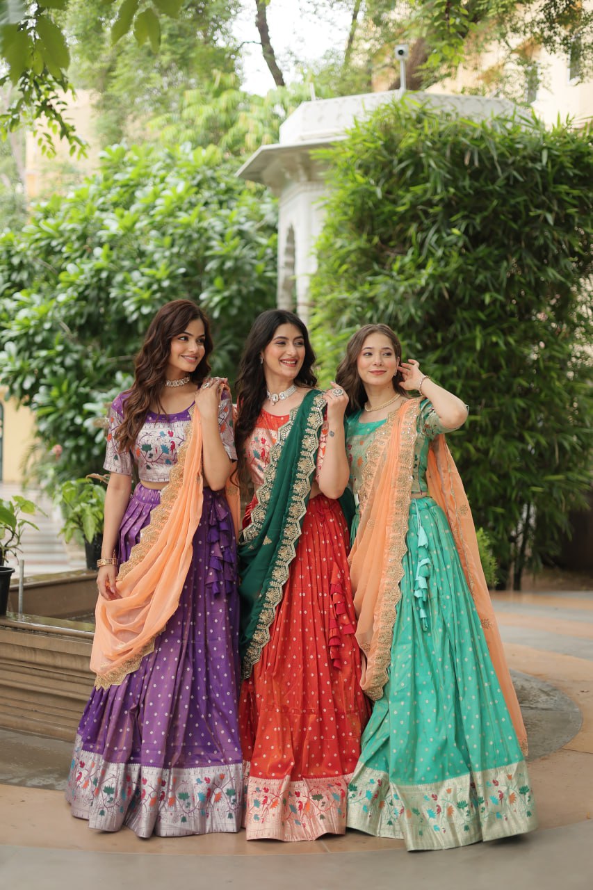 Cosmos Jacquard with Meena Weaving Lehenga Blouse with Dupatta