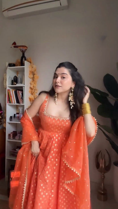 Designer Jacquard Silk Top with Cotton Pants and Sequins Dupatta