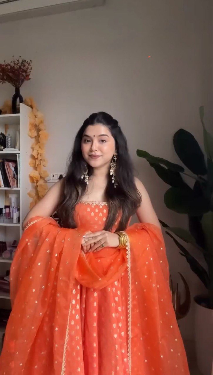 Designer Jacquard Silk Top with Cotton Pants and Sequins Dupatta