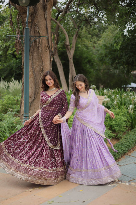 Pure Dyable Viscose Jacquard with Golden Embroidered Sequins Work  Lehenga with Blouse