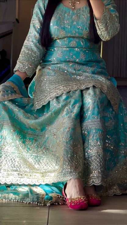 Heavy Fandy Crush Silk Kurta Sharara Set
