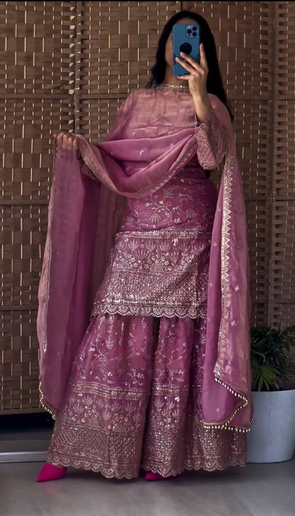 Heavy Fandy Crush Silk Kurta Sharara Set