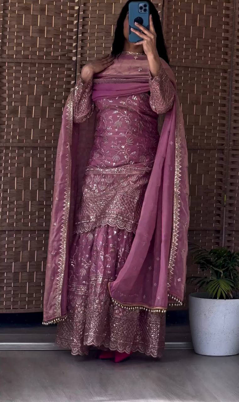 Heavy Fandy Crush Silk Kurta Sharara Set