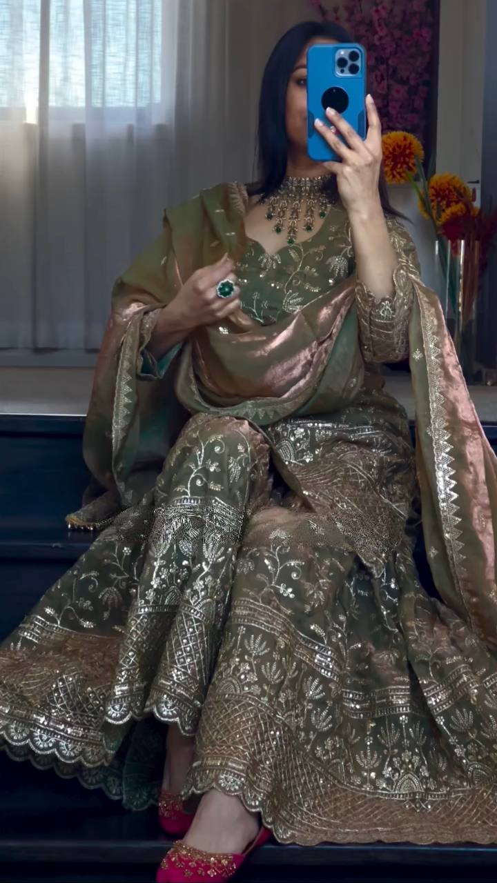 Heavy Fandy Crush Silk Kurta Sharara Set