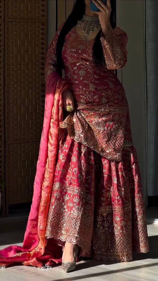 Heavy Fandy Crush Silk Kurta Sharara Set