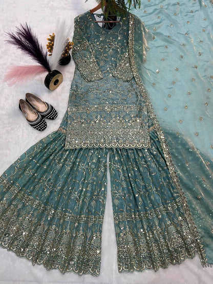 Heavy Fandy Crush Silk Kurta Sharara Set